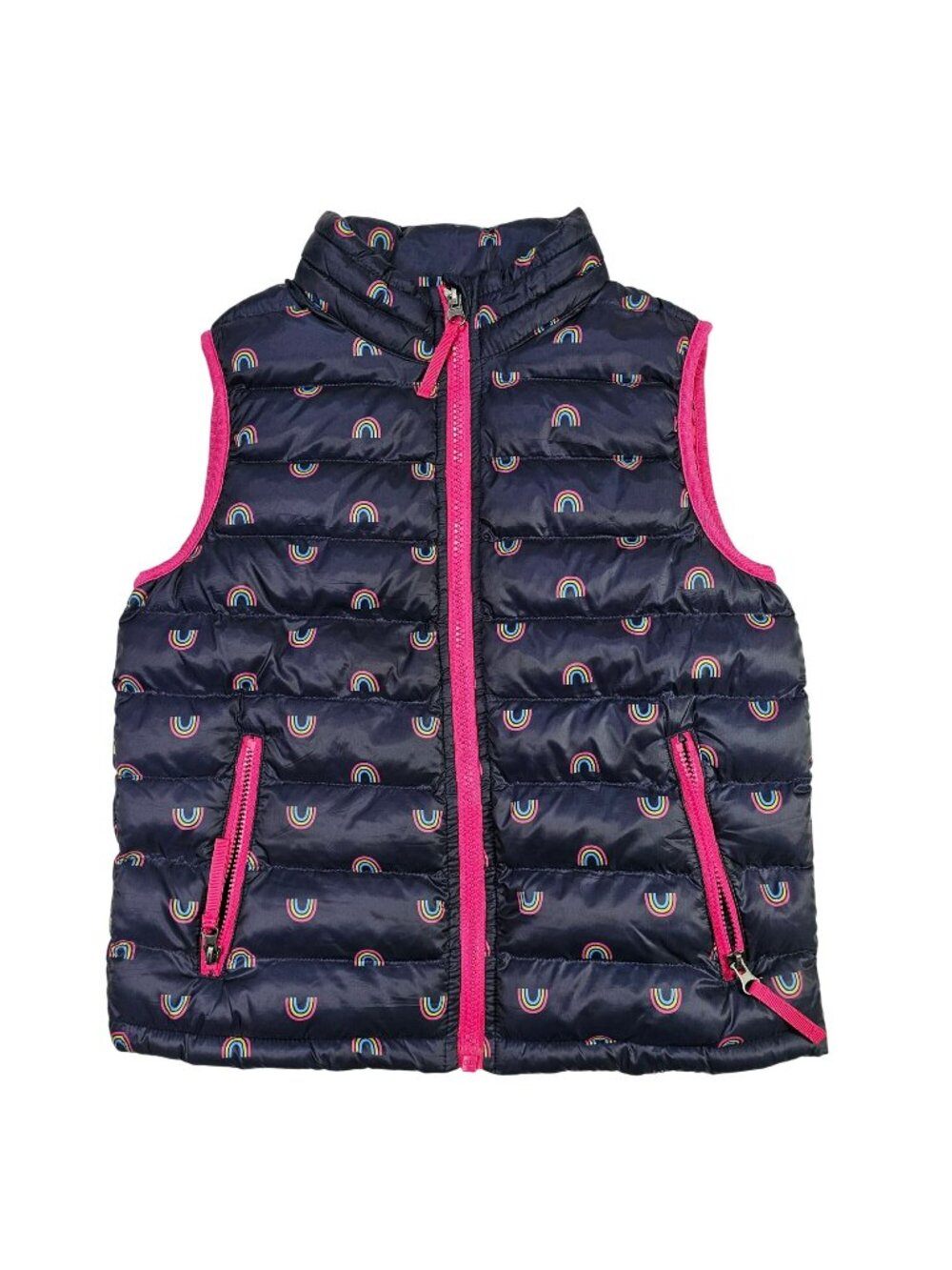 32 Degrees Heat Sleeveless Puffer Vest Girls Size XS Blue w/ Rainbow Print
